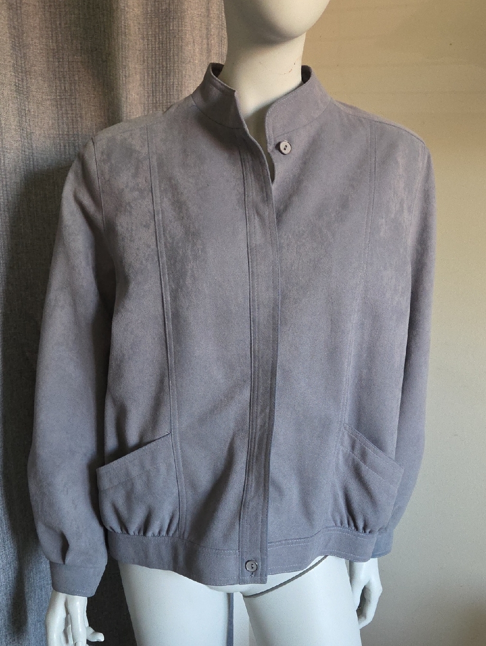 Vintage St. Michael Stone Gray Faux Suede Bomber Jacket